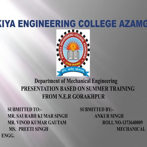 summer training ner gorakhpur ppt mechanical workshop