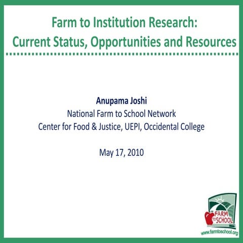 Research Short Course: Farm to Institution: Current Status, Opportunities and...