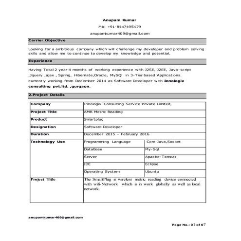 Anupam kumar resume