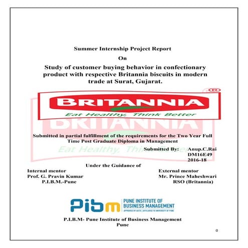 Summer Internship Project report "Britannia industries limited"