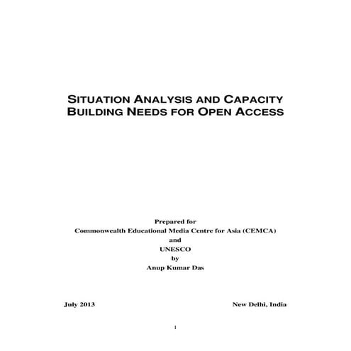 Situation Analysis and Capacity Building Needs for Open Access