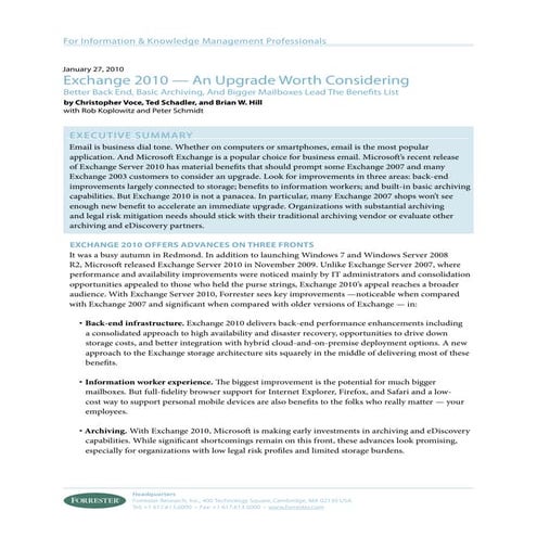 Microsoft Unified Communications - Exchange 2010 An Upgrade Worth Considering...