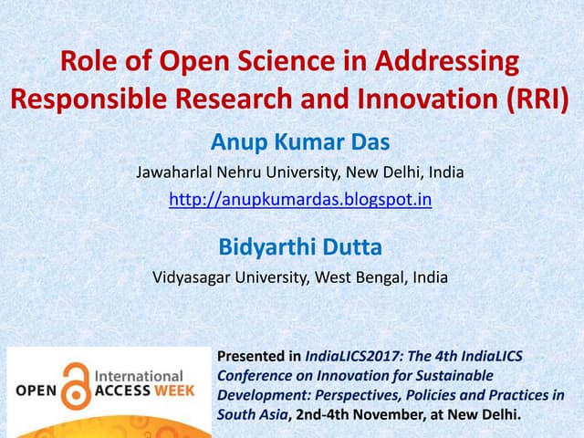 Role of Open Science in Addressing Responsible Research and Innovation (RRI)