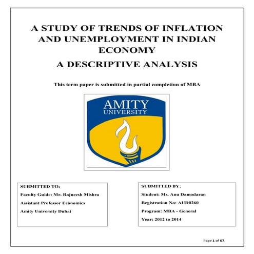 Descriptive Analysis of Inflation and Unemployment in Indian Econonmy