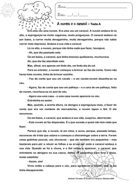 A nuvem e o caracol   4º ano (tipo ...
