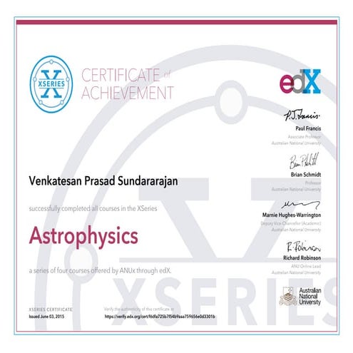 ANU - Astrophysics XSeries Certificate VPS 2015