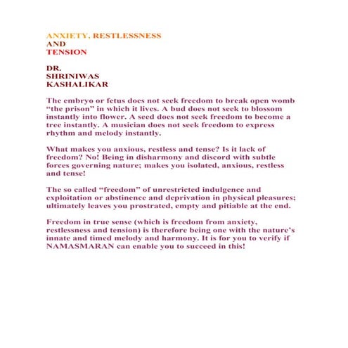 Anxiety,  Restlessness And  Tension   Dr