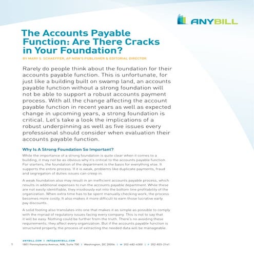 [Article] The Accounts Payable Function: Are There Cracks in Your Foundation?