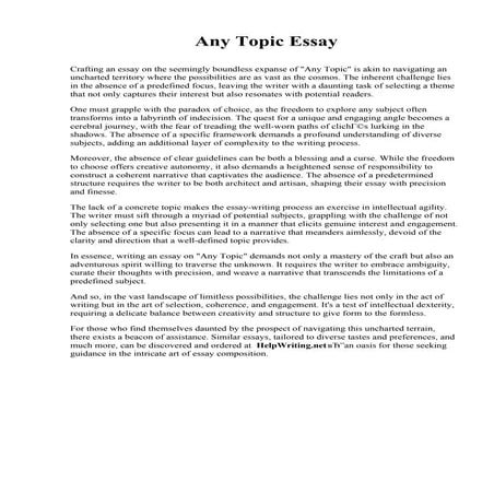 Any Topic Essay. Saint Michael's College