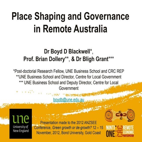 ANZSEE 2012 Boyd Blackwell, Brian Dollery & Bligh Grant: Place shaping