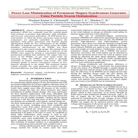 Power Loss Minimization of Permanent Magnet Synchronous Generator  Using Part...