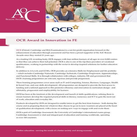 AoC Beacon Awards 2014-15 - OCR Award for Innovation in FE