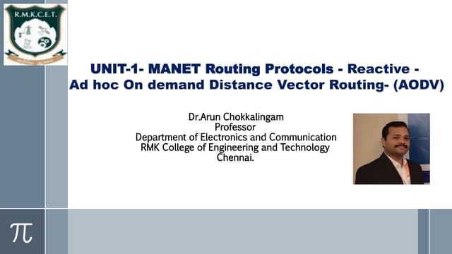 AODV (adhoc ondemand distance vector routing) 
