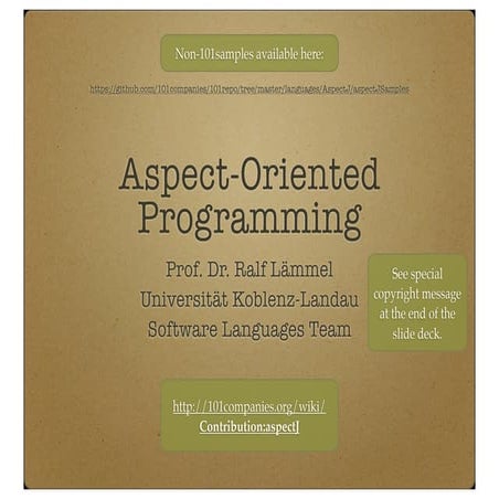 Aspect-oriented programming with AspectJ (as part of the the PTT ...