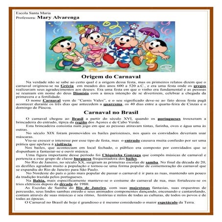 Texto e interpretação - A origem do Carnaval | PDF