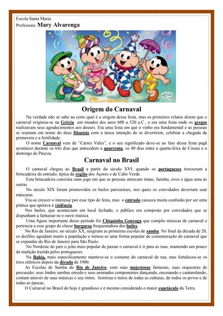 Texto e interpretação - A origem do Carnaval | PDF