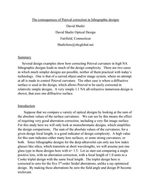 The consequences of Petzval correction in lithographic system design