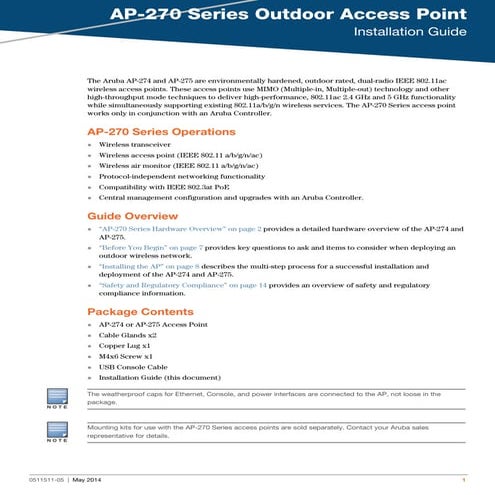 Aruba AP 270 Series Installation Guide