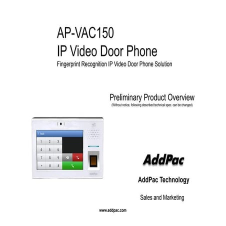 AP-VAC150 Video Doorphone for Unmmaned Facilities