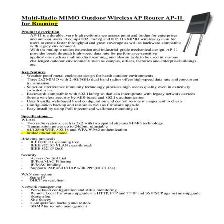wIfI Access Point product specification for roaming 
