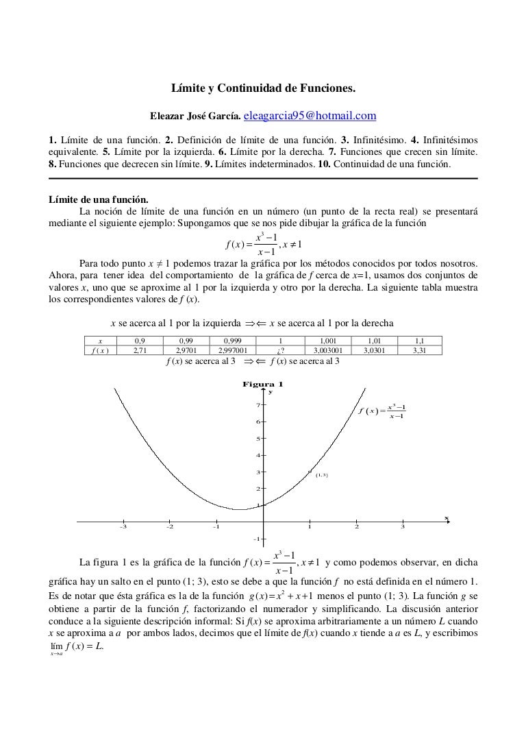 Limite Y Continuidad De Funciones