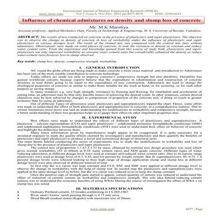 Influence of chemical admixtures on density and slump loss of concrete
