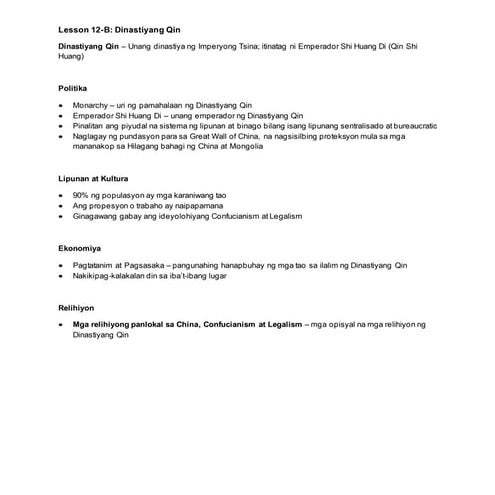 AP 7 Lesson no. 12-B: Dinastiyang Qin