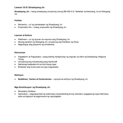 AP 7 Lesson no. 12-D: Dinastiyang Jin