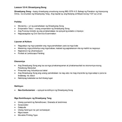 AP 7 Lesson no. 12-H: Dinastiyang Song