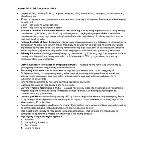 AP 7 Lesson no. 24-A: Edukasyon sa India