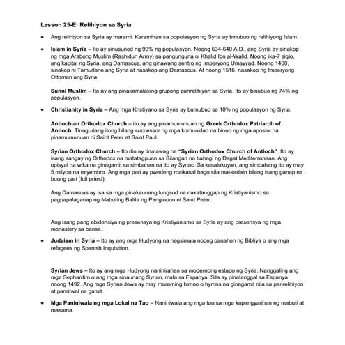 AP 7 Lesson no. 25-E: Relihiyon sa Syria