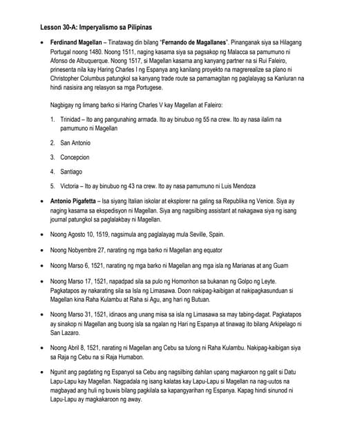 AP 7 Lesson no. 30-A: Imperyalismo sa Pilipinas