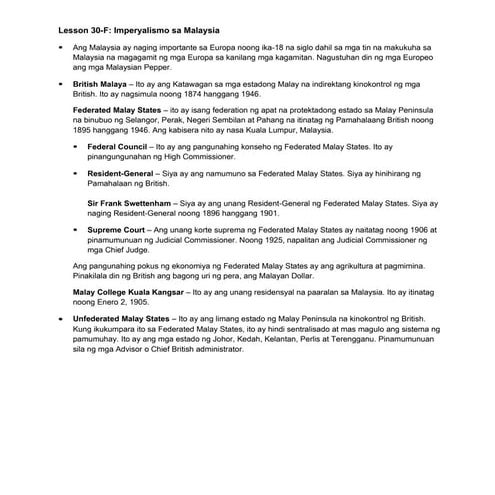 AP 7 Lesson no. 30-F: Imperyalismo sa Malaysia