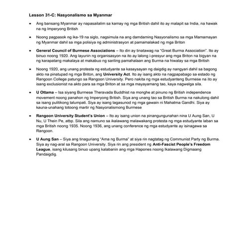 AP 7 Lesson no. 31-C: Nasyonalismo sa Myanmar