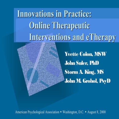 Innovations in Practice: Online Therapeutic Interventions & eTherapy