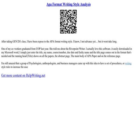 Apa Format Writing Style Analysis | PPT