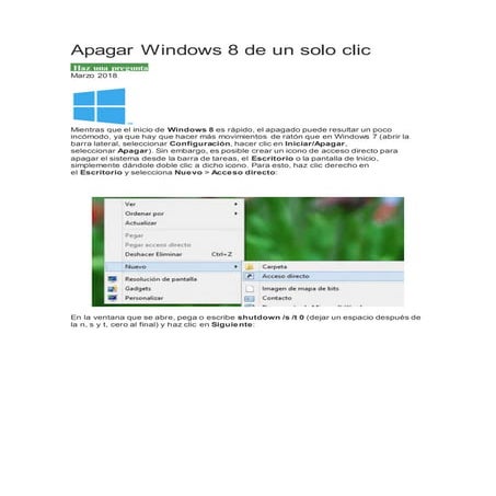 Apagar windows 8 de un solo clic
