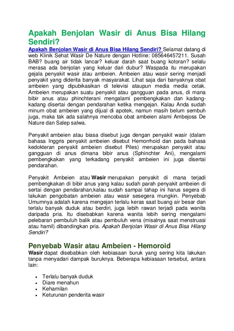 Apakah benjolan wasir di anus bisa hilang sendiri