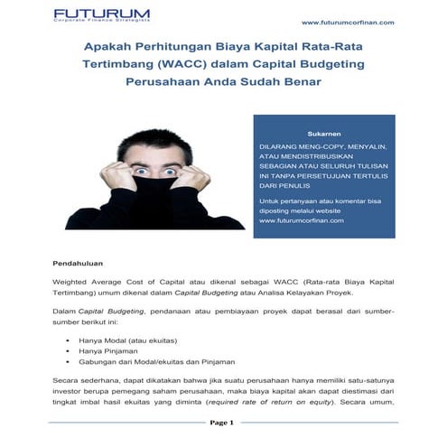 Apakah perhitungan biaya kapital rata rata tertimbang (wacc) dalam capital bu...