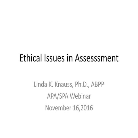 Ethical Issues in Assessment