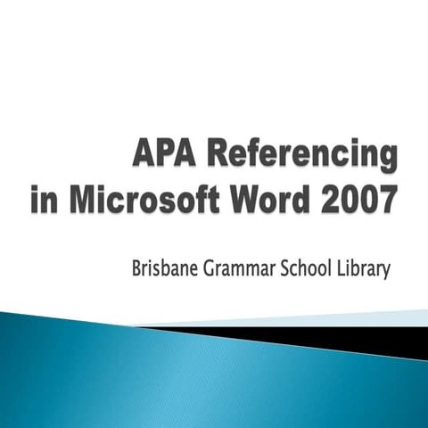 APA Referencing In Microsoft Word 2007