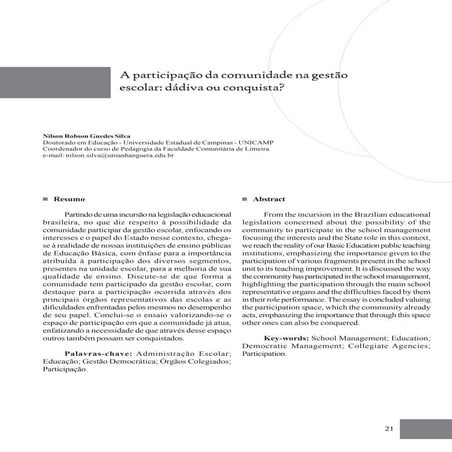 A participação da comunidade na gestão escolar   dádiva ou conquista