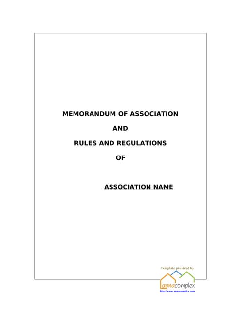 Apartment Association Byelaws Template