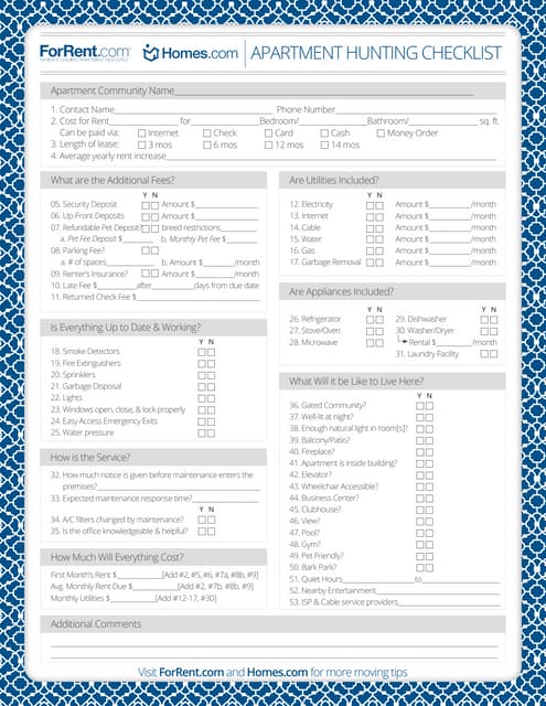 apartment hunting checklist apartment hunting checklist