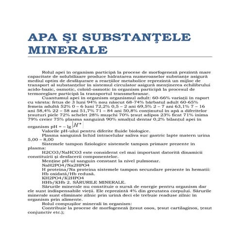 Apa si substantele minerale