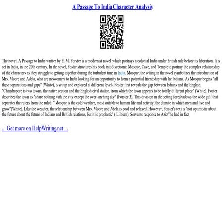 A Passage To India Character Analysis | PPT