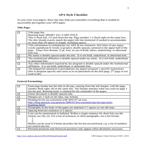 APA Style Checklist