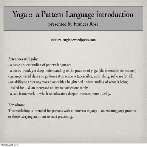 A pattern language of yoga   (early draft)