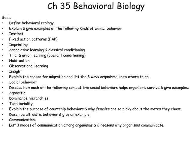 Ap Bio Ch 35 Behavior PPT