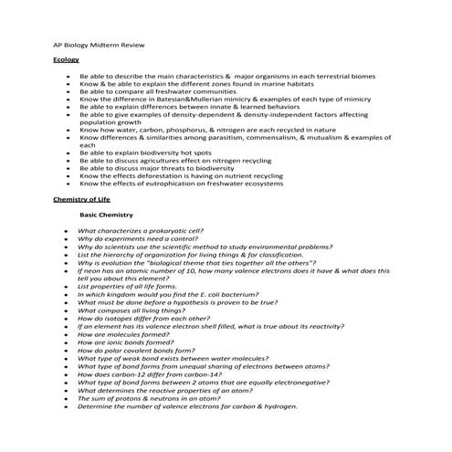 Ap biology midterm review